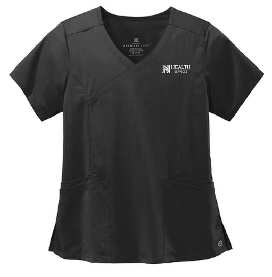 NPS Health Services "Logo" Design Women's Mock Wrap Top (black)