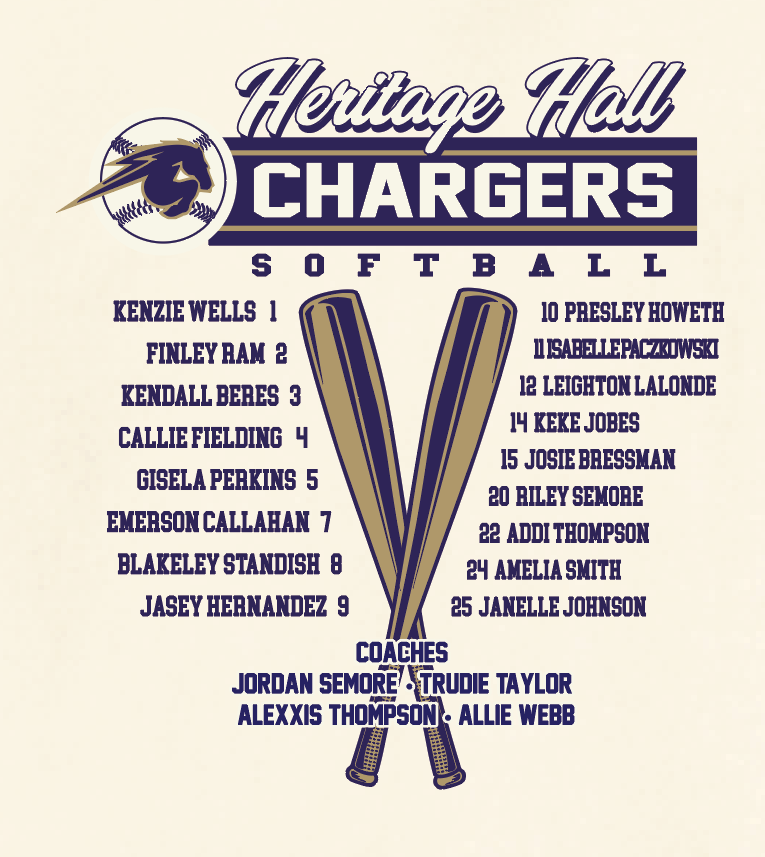 Heritage Hall High School Softball "Diamond with Varsity Roster" BellaCanvas T-shirt