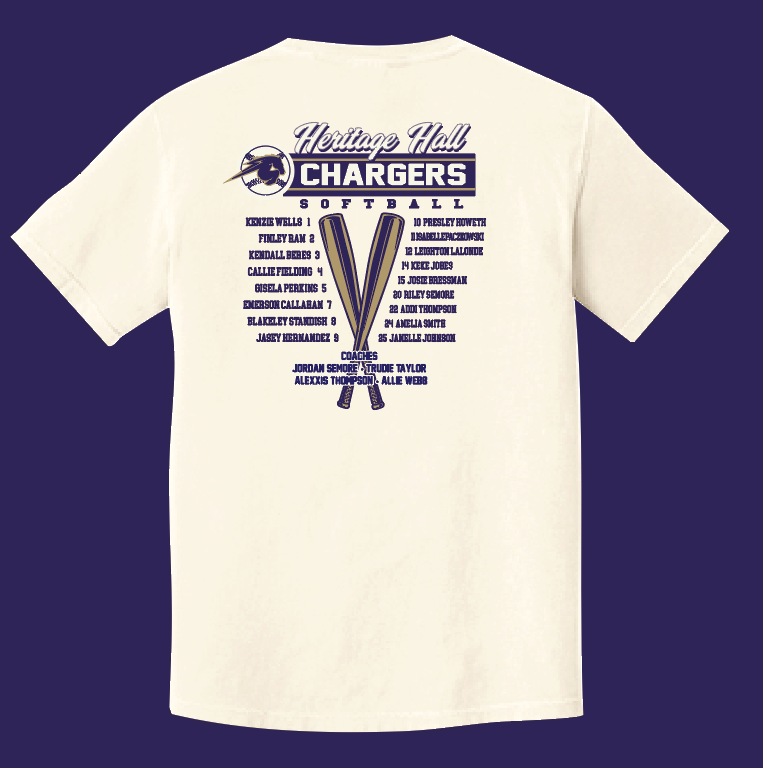 Heritage Hall High School Softball "Diamond with Varsity Roster" BellaCanvas T-shirt