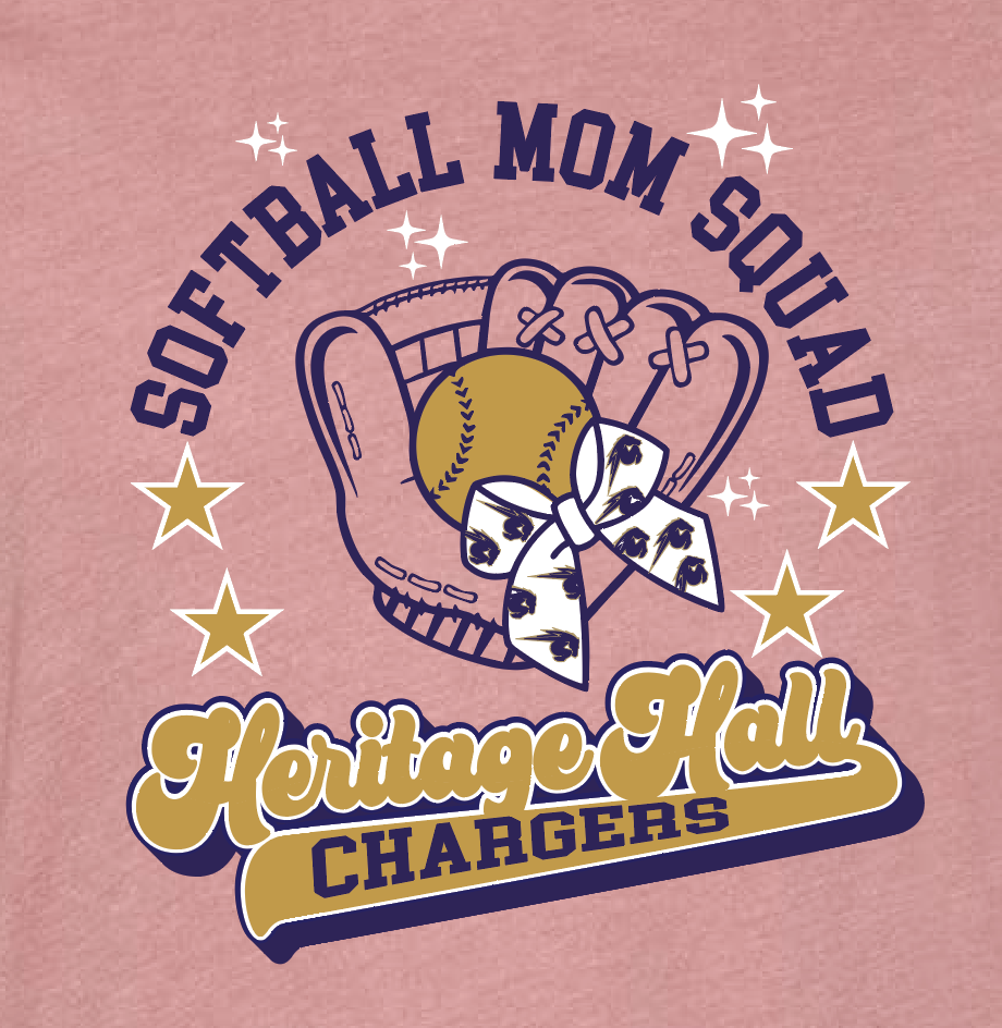 Heritage Hall High School Softball "Mom" BellaCanvas V-neck T-shirt (mauve)