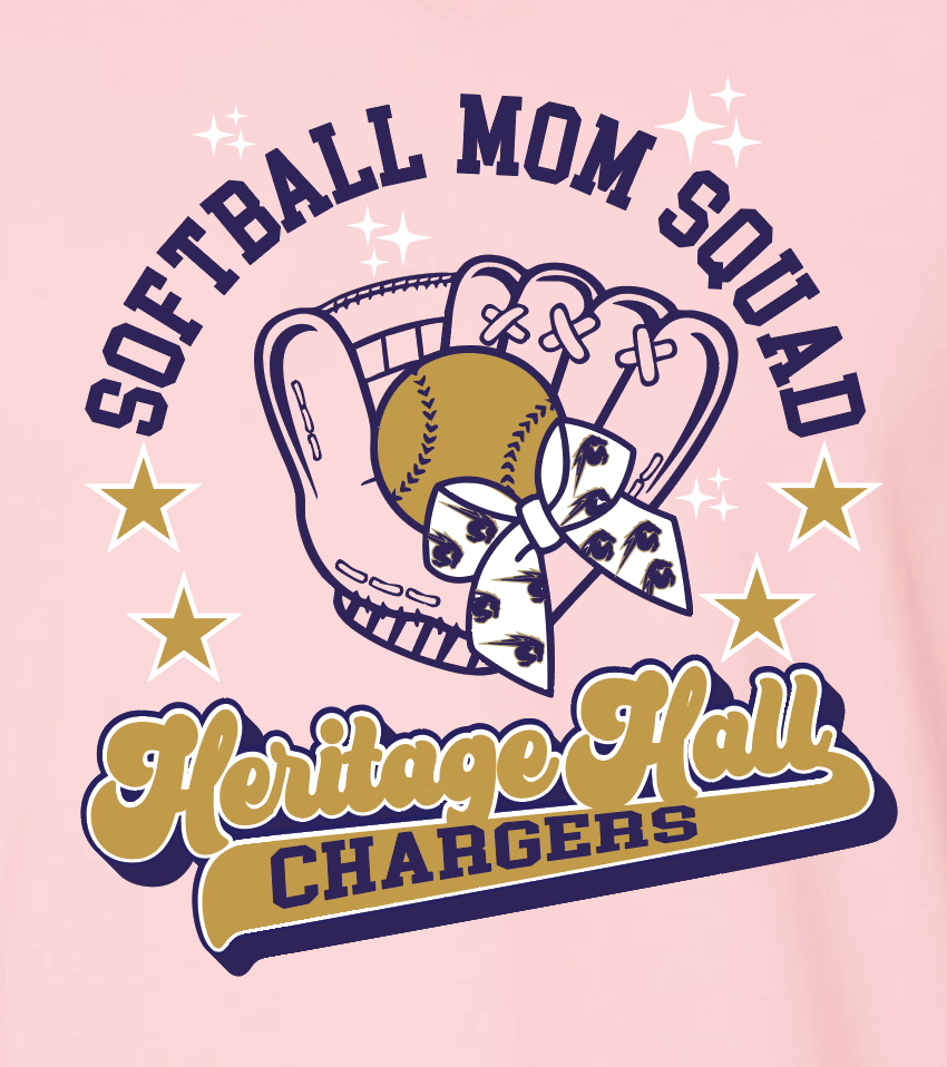 Heritage Hall High School Softball "Mom" BellaCanvas V-neck T-shirt (pink)