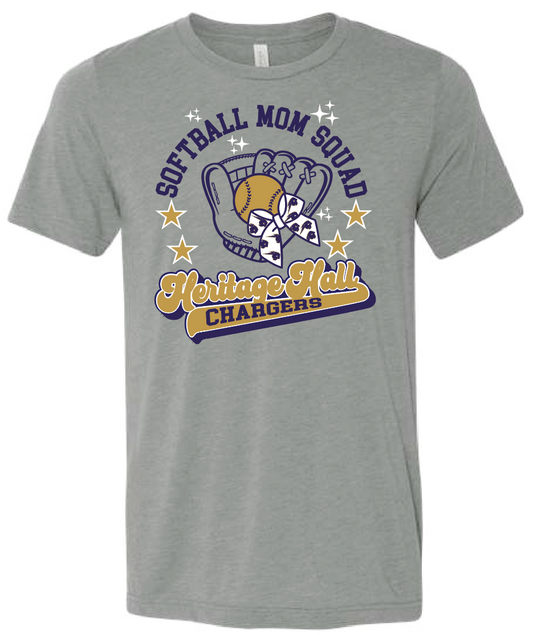 Heritage Hall High School Softball "Mom" BellaCanvas T-shirt (heather)