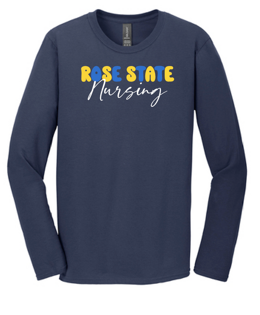 Rose State Nursing "Bubble Type" Design L/S T-shirt (navy)