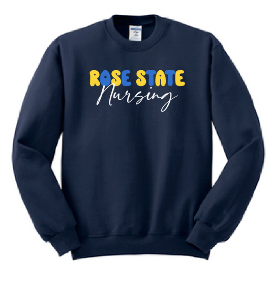 Rose State Nursing "Bubble Type" Design Crewneck Sweatshirt (navy)