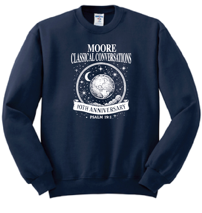 Moore Classical Conversations "10th Anniversary" Design Crewneck Sweatshirt (navy)