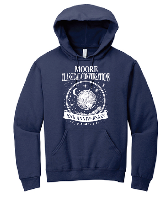 Moore Classical Conversations "10th Anniversary" Design Hooded Sweatshirt (navy)