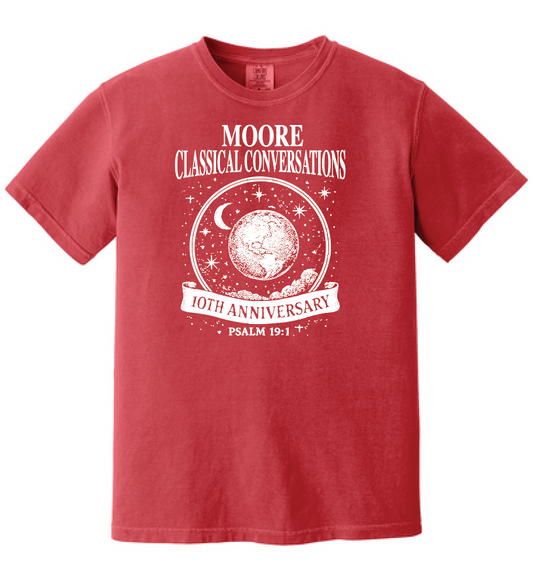 Moore Classical Conversations "10th Anniversary" Design Comfort Colors S/S T-shirt (crimson)