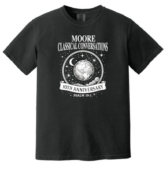 Moore Classical Conversations "10th Anniversary" Design Comfort Colors S/S T-shirt (black)