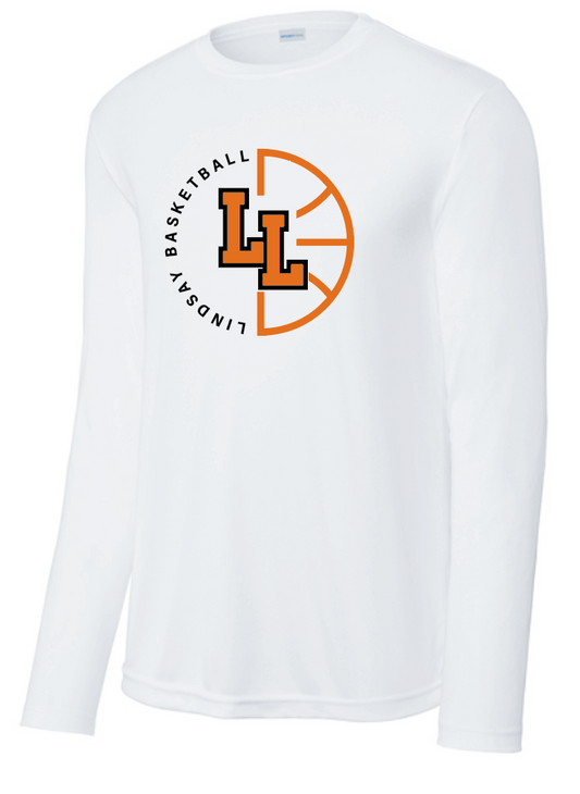 Lindsay Basketball "Ball" Design L/S Moisture Wicking T-shirt (white)