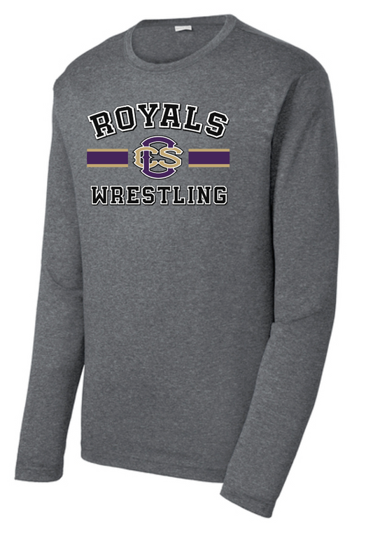 CCS Wrestling "Bar Logo" Design L/S Moisture Wicking T-shirt (graphite heather)