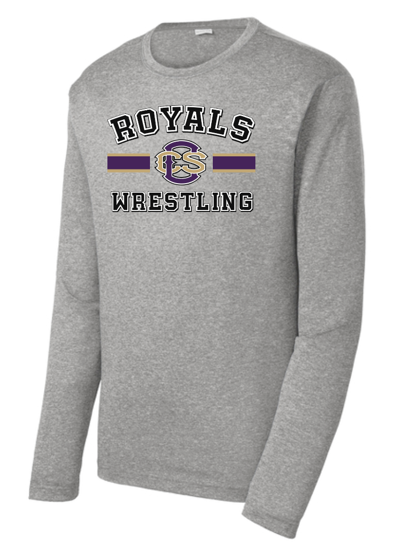 CCS Wrestling "Bar Logo" Design L/S Moisture Wicking T-shirt (vintage heather)
