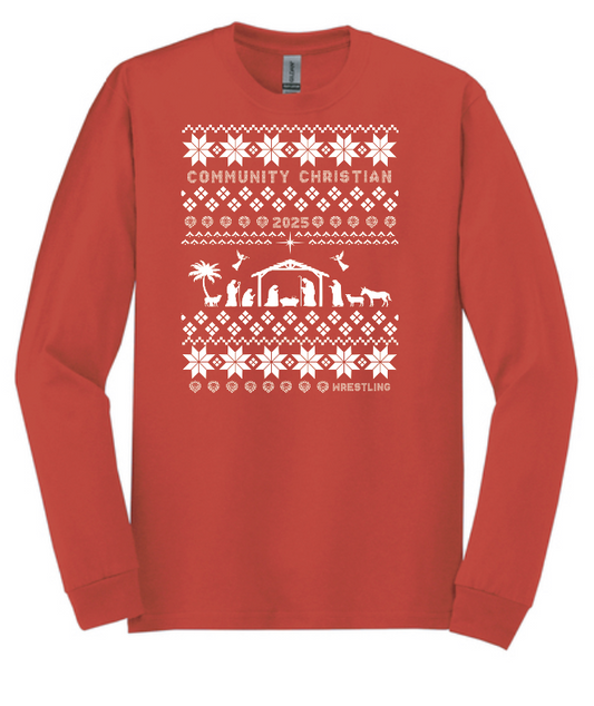 CCS Wrestling Christmas Sweater Design L/S T-shirt (red)