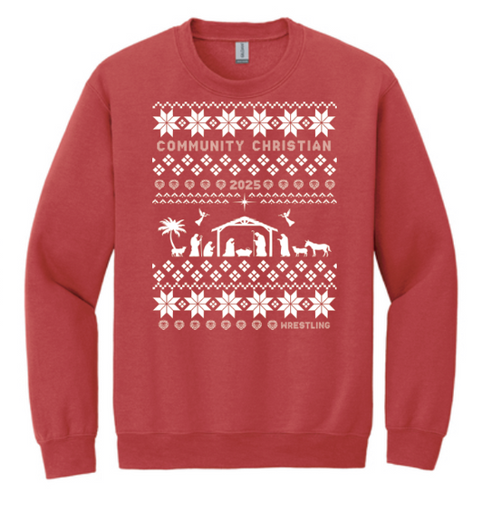 CCS Wrestling Christmas Sweater Design Crewneck Sweatshirt (red)