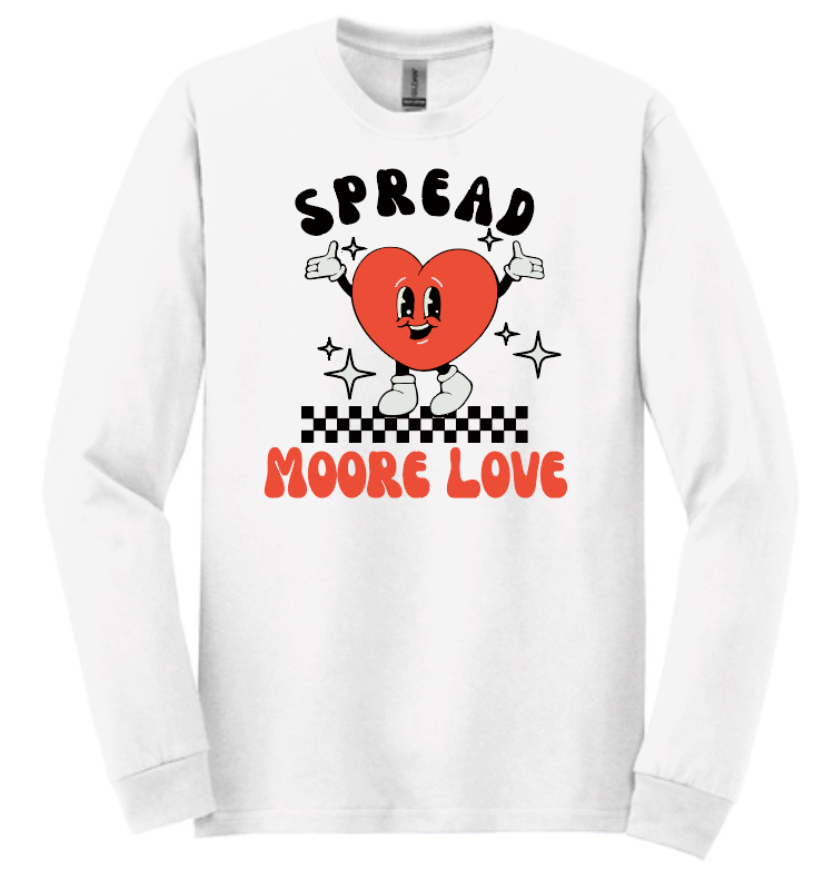 HWJH Moore Love "Happy Heart Cartoon" Design Gildan L/S T-shirt (white)