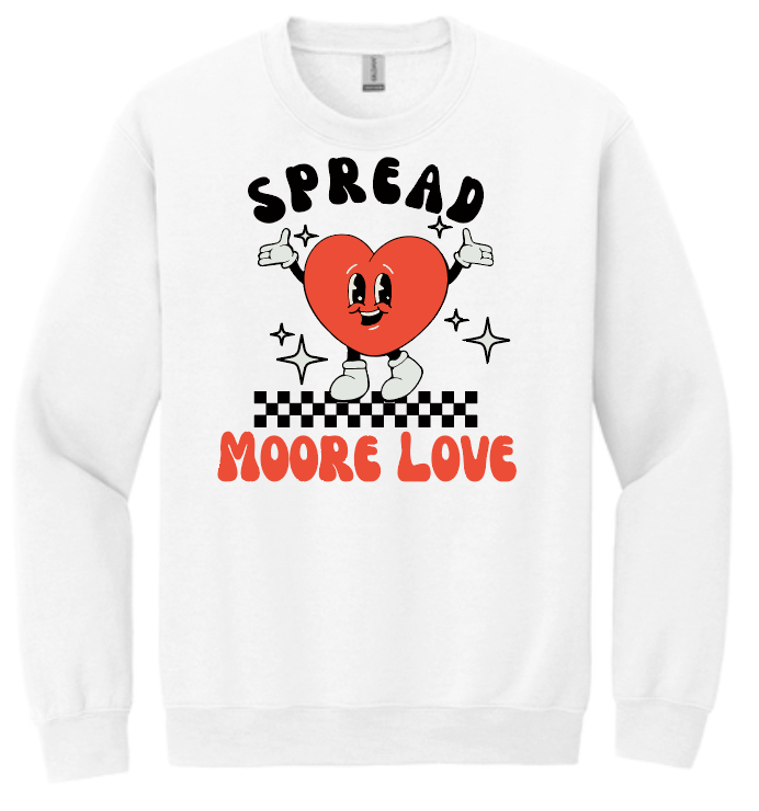 HWJH Moore Love "Happy Heart Cartoon" Design Crewneck Sweatshirt (white)