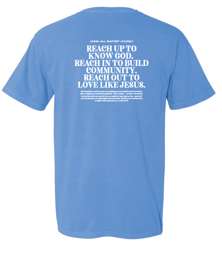 Union Hill "1 John 4" Design Comfort Colors S/S T-shirt (flo blue)