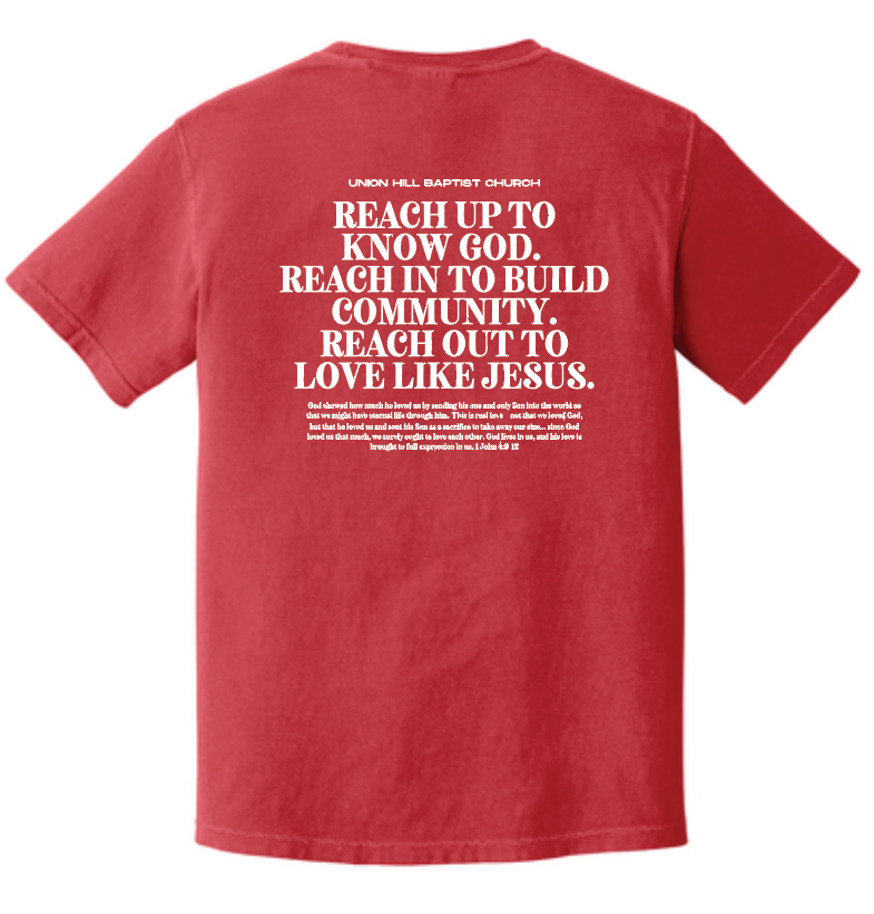 Union Hill "1 John 4" Design Comfort Colors S/S T-shirt (red)