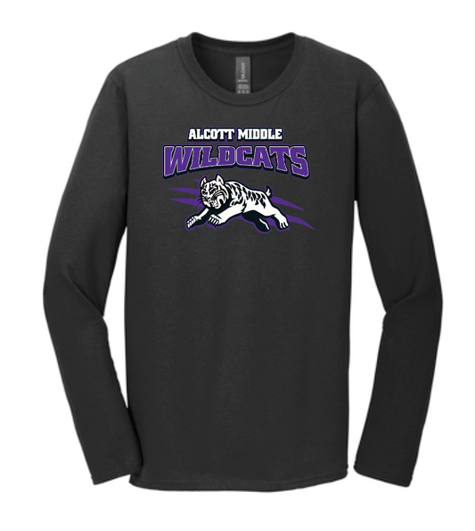 Alcott "Leaping Cat" Design L/S T-shirt (black)