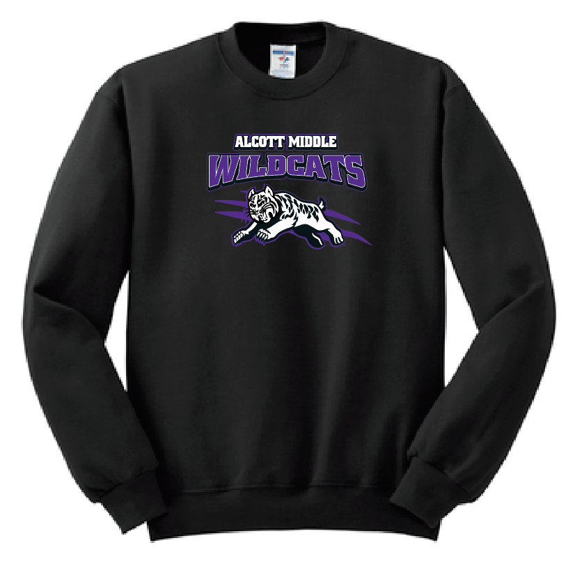 Alcott "Leaping Cat" Design Crewneck Sweatshirt (black)