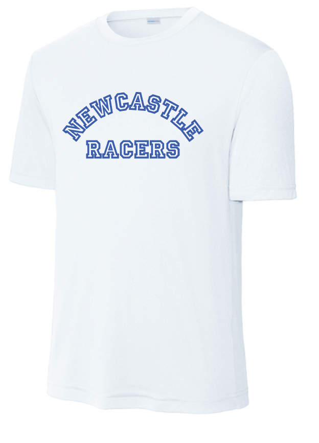 Newcastle Middle School "Curved Text" Moisture Wicking S/S T-shirt (white)