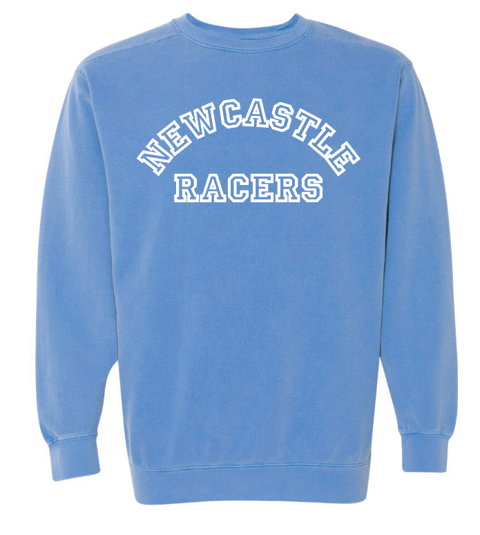 Newcastle Middle School "Curved Text" Comfort Colors Crewneck Sweatshirt (flo blue)
