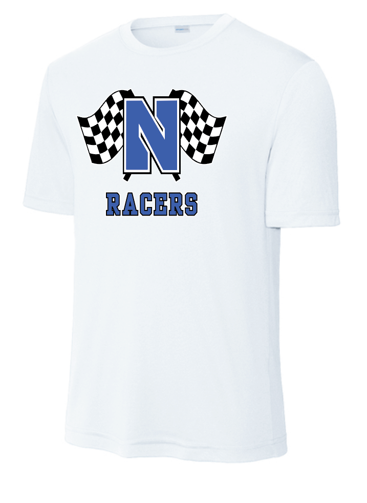 Newcastle Middle School "Racer Flags" Moisture Wicking S/S T-shirt (white)