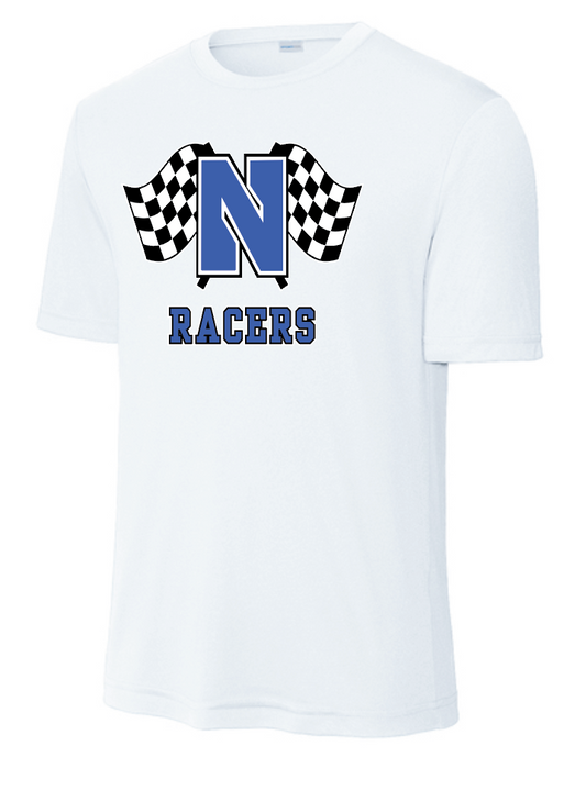 Newcastle Middle School "Racer Flags" Moisture Wicking S/S T-shirt (white)