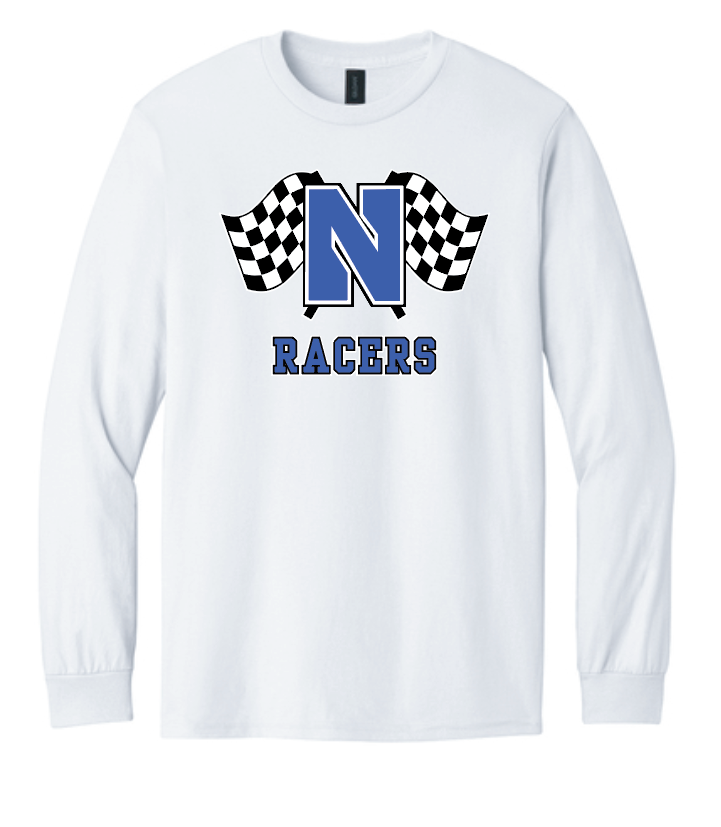 Newcastle Middle School "Racer Flags" Gildan L/S T-shirt (white)