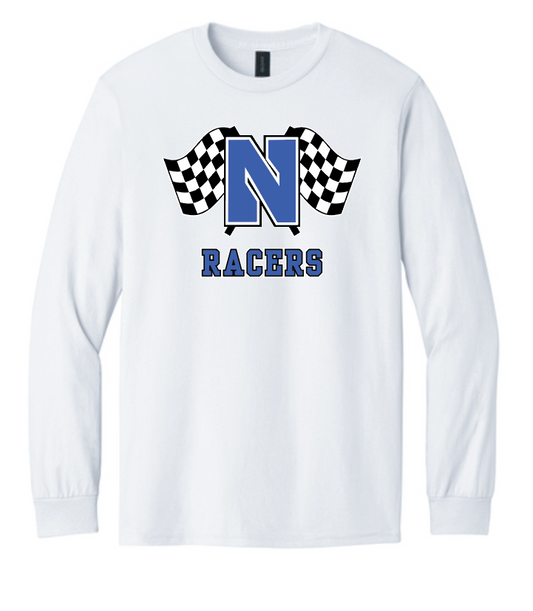 Newcastle Middle School "Racer Flags" Gildan L/S T-shirt (white)