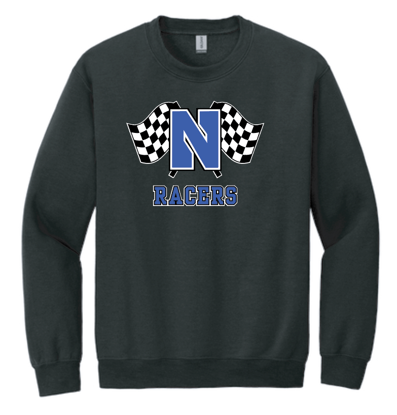 Newcastle Middle School "Racer Flags" Gildan Crewneck Sweatshirt (black)