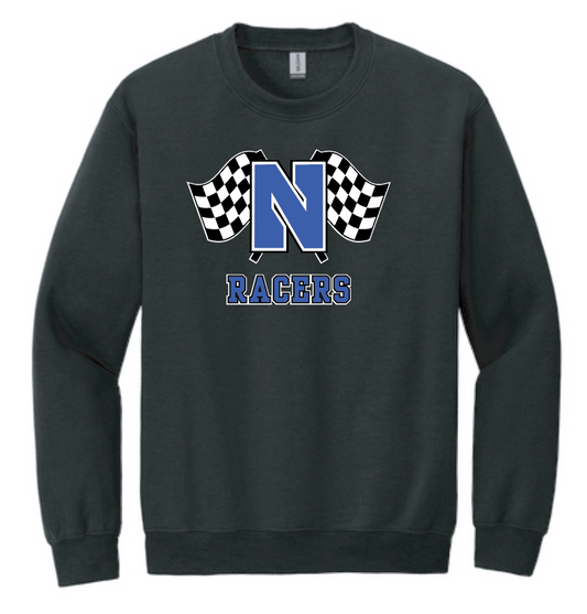 Newcastle Middle School "Racer Flags" Gildan Crewneck Sweatshirt (black)