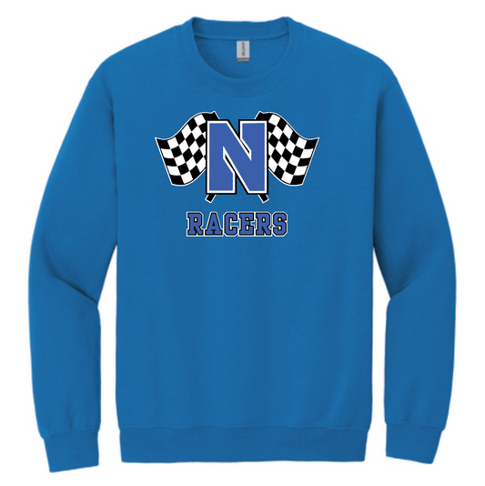 Newcastle Middle School "Racer Flags" Gildan Crewneck Sweatshirt (royal)