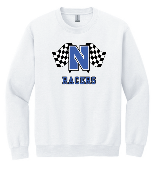 Newcastle Middle School "Racer Flags" Gildan Crewneck Sweatshirt (white)