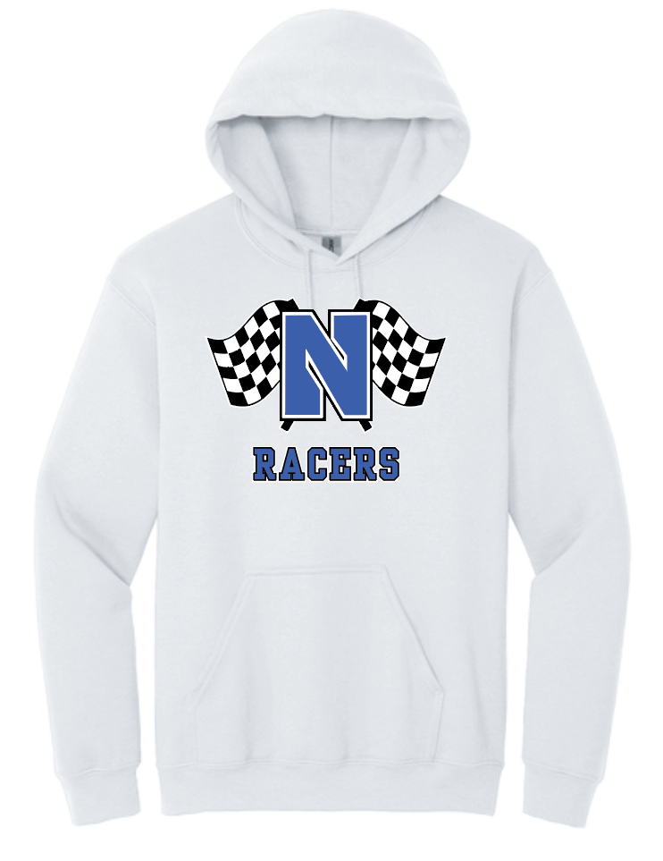 Newcastle Middle School "Racer Flags" Gildan Hooded Sweatshirt (white)