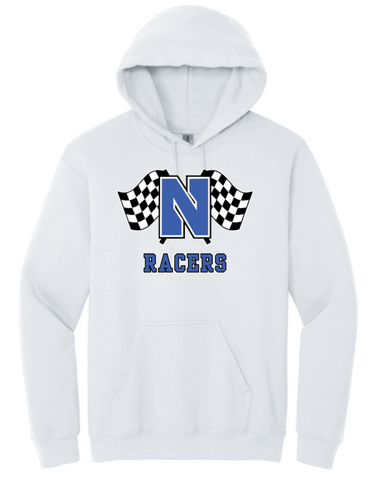 Newcastle Middle School "Racer Flags" Gildan Hooded Sweatshirt (white)