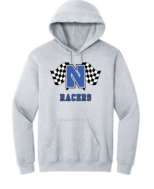 Newcastle Middle School "Racer Flags" Gildan Hooded Sweatshirt (heather)