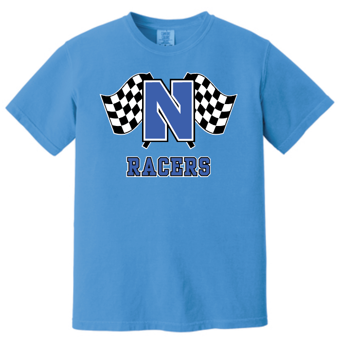 Newcastle Middle School "Racer Flags" Comfort Colors S/S T-shirt (flo blue)