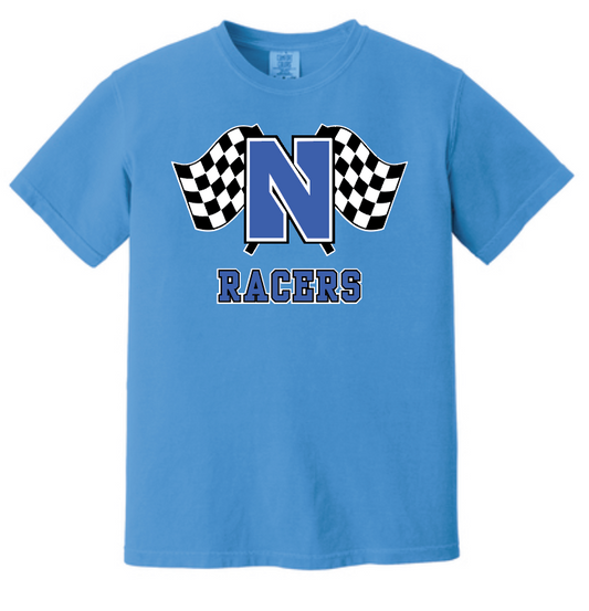 Newcastle Middle School "Racer Flags" Comfort Colors S/S T-shirt (flo blue)