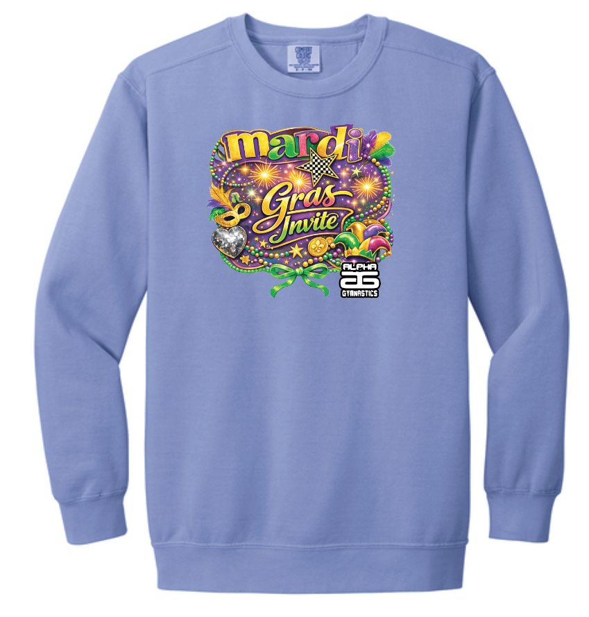 Alpha Gymnastics "Mardi Gras" Design Comfort Colors Crewneck Sweatshirt