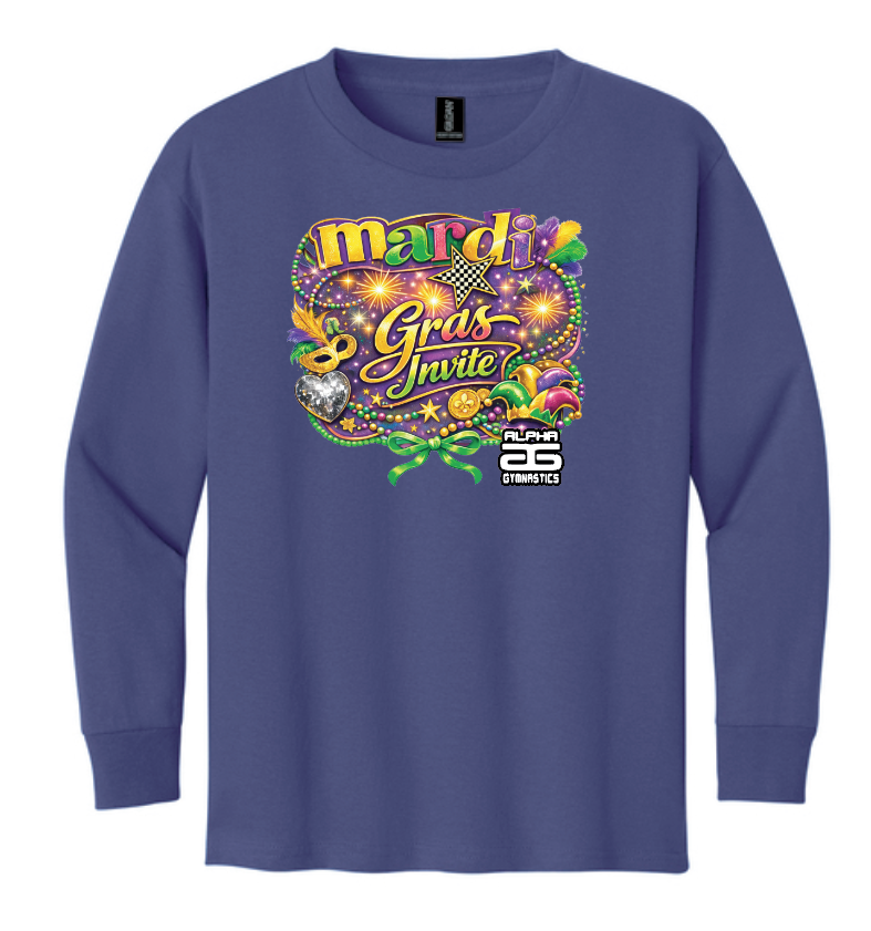Alpha Gymnastics "Mardi Gras" Design Gildan L/S T-shirt (purple)