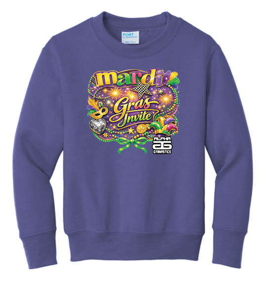 Alpha Gymnastics "Mardi Gras" Design Gildan Crewneck Sweatshirt (purple)