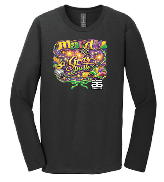 Alpha Gymnastics "Mardi Gras" Design Gildan L/S T-shirt (black)