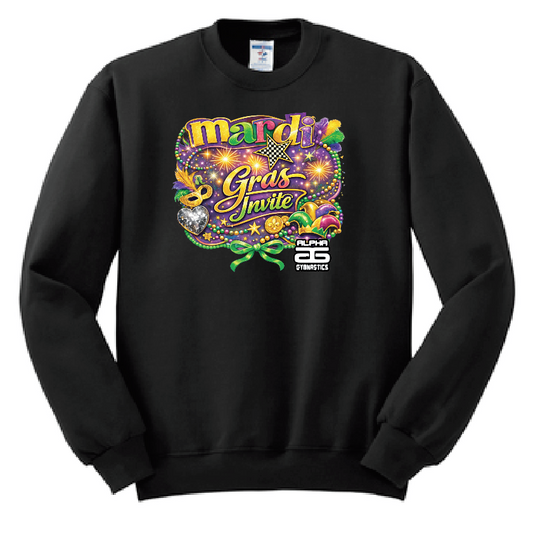 Alpha Gymnastics "Mardi Gras" Design Gildan Crewneck Sweatshirt (black)