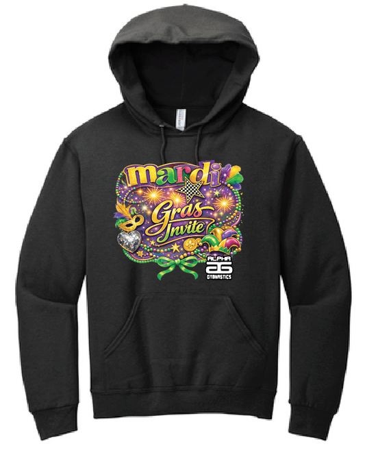 Alpha Gymnastics "Mardi Gras" Design Gildan Hooded Sweatshirt (black)