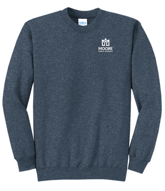 Moore Public Schools "Logo" Port & Co Unisex Crewneck Sweatshirt (htr navy)
