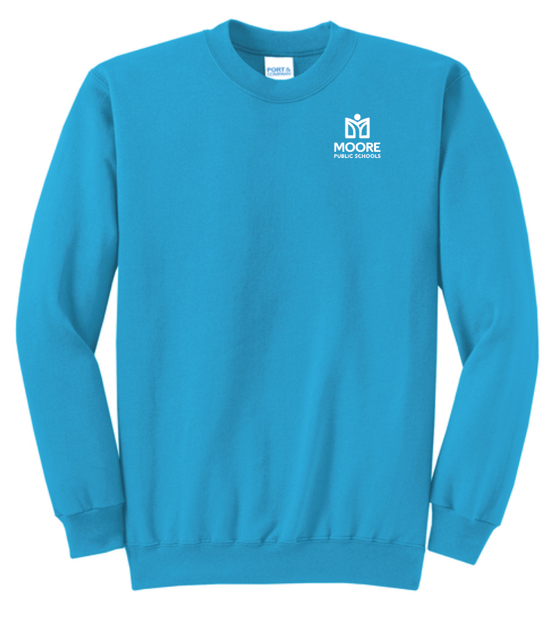 Moore Public Schools "Logo" Port & Co Unisex Crewneck Sweatshirt (neon blue)