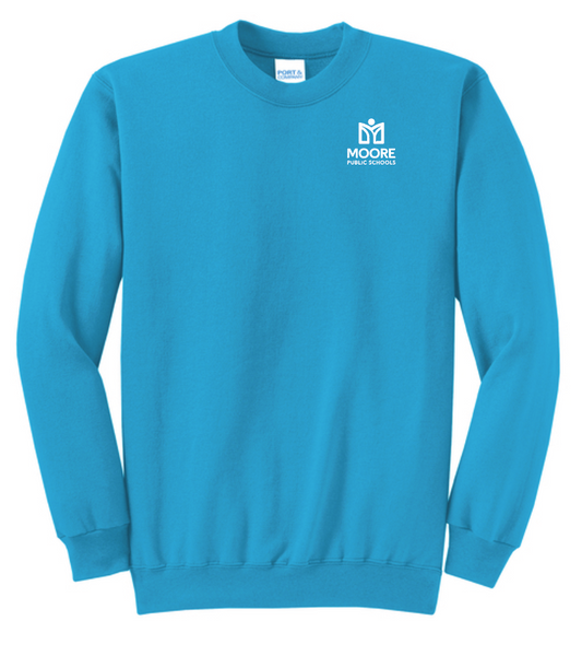 Moore Public Schools "Logo" Port & Co Unisex Crewneck Sweatshirt (neon blue)