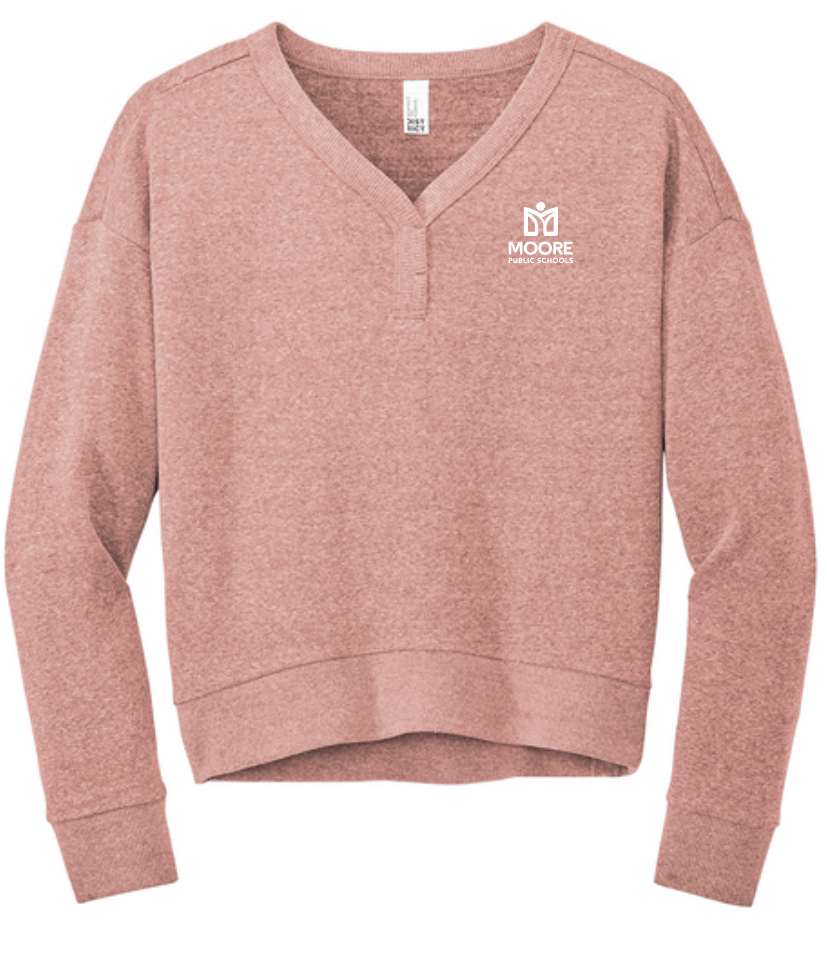 Moore Public Schools "Logo" Women's Tri-blend Fleece V-neck (blush frost)