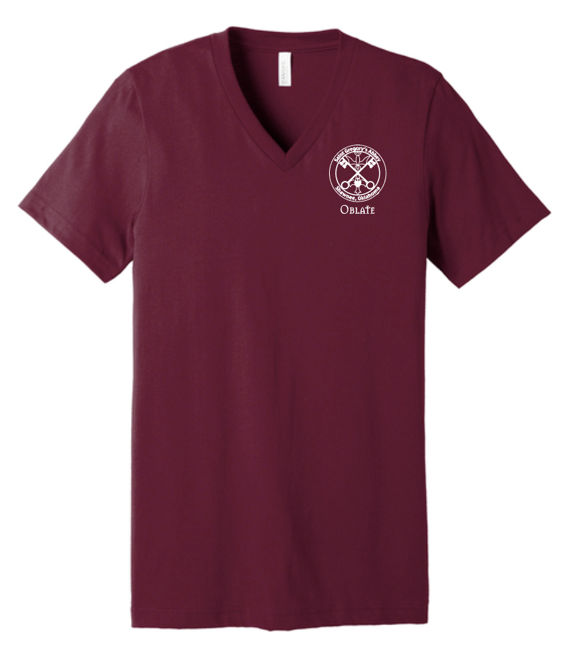 St. Gregory's Abbey S/S V-neck T-shirt (maroon)