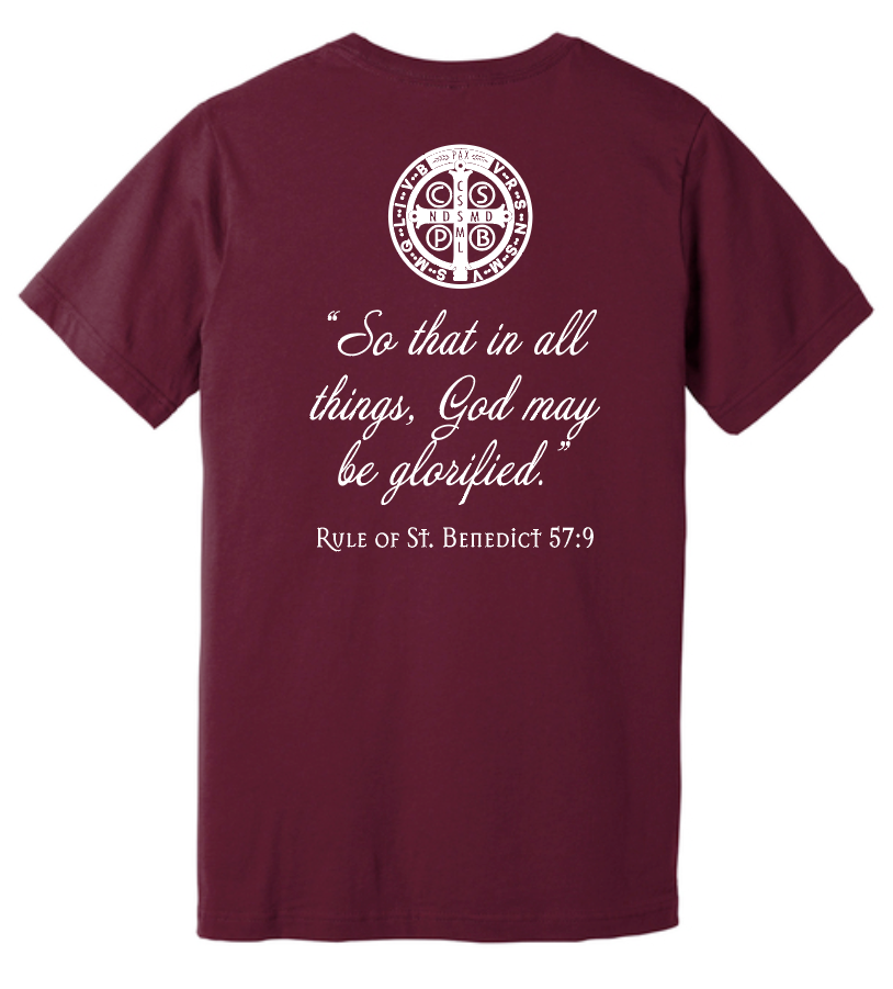 St. Gregory's Abbey S/S V-neck T-shirt (maroon)